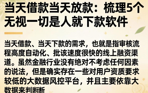 当天借款当天放款，梳理5个无视一切是人就下款软件