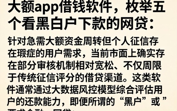 大额app借钱软件，枚举五个不看黑白户下款的网贷