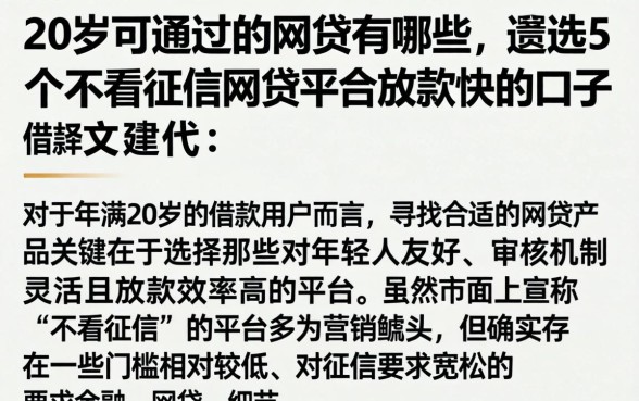 20岁可通过的网贷有哪些，遴选5个不看征信网贷平台放款快的口子