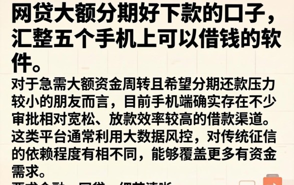 网贷大额分期好下款的口子，汇整五个手机上可以借钱的软件