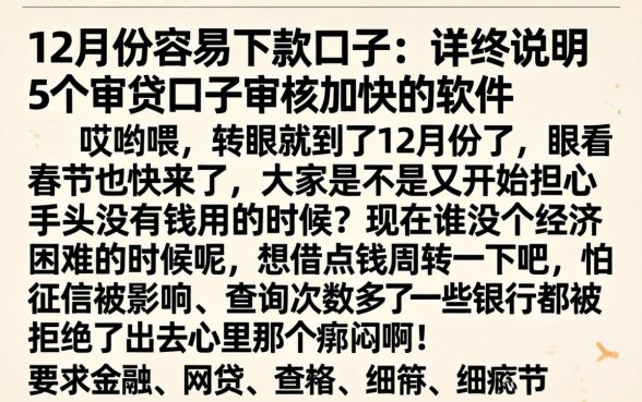 12月份容易下款的口子，详尽说明5个审贷口子审核加快的软件