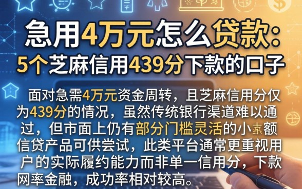 急用4万元怎么贷款，详细阐述5个芝麻信用439分下款的口子