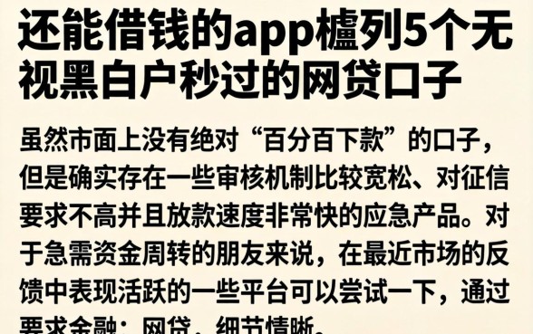 还能借钱的app，胪列5个无视黑白户秒过的网贷口子