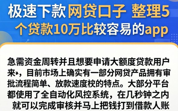 极速下款的网贷口子，整理5个贷款10万比较容易的app