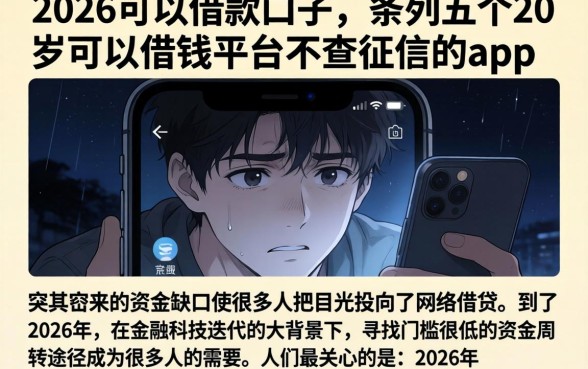 2026可以借款的口子，条列五个20岁可以借钱平台不查征信的app
