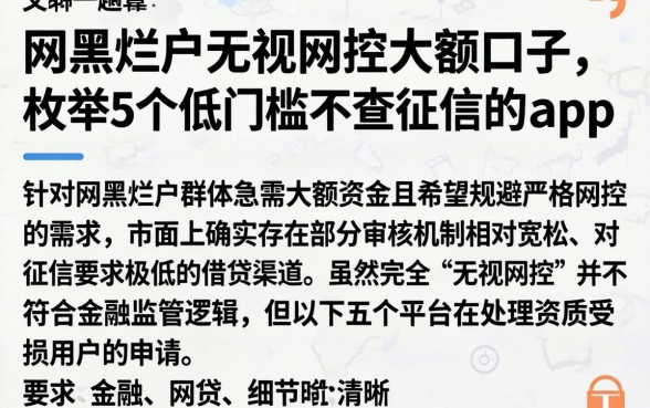 网黑烂户无视风控大额口子，枚举5个低门槛不查征信的app