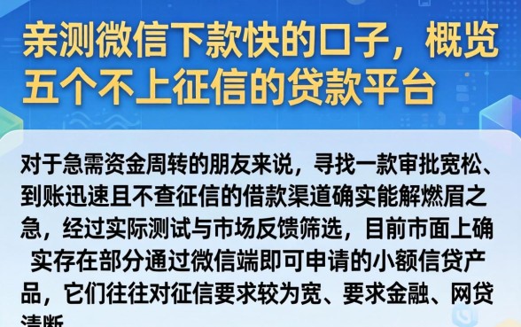 亲测微信下款快的口子，概览五个不上征信的贷款平台