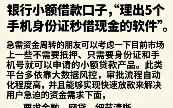 银行小额借款口子，理出5个手机身份证秒借现金的软件