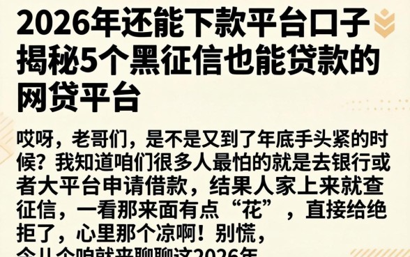 2026年还能下款的平台口子，揭秘5个黑征信也能贷款的网贷平台
