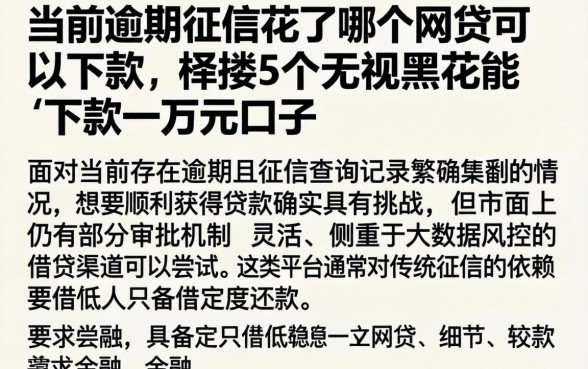 当前逾期征信花了哪个网贷可以下款，枚举5个无视黑花能下款一万元口子