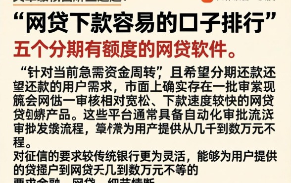 网贷下款容易的口子排行，详细阐述五个分期有额度的网贷软件