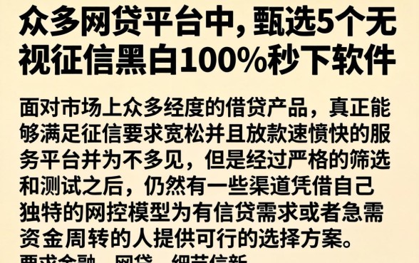 在众多网贷平台中，甄选5个无视征信黑白100%秒下软件