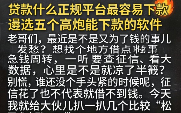 贷款什么正规平台最容易下款，遴选五个高炮能下款的软件
