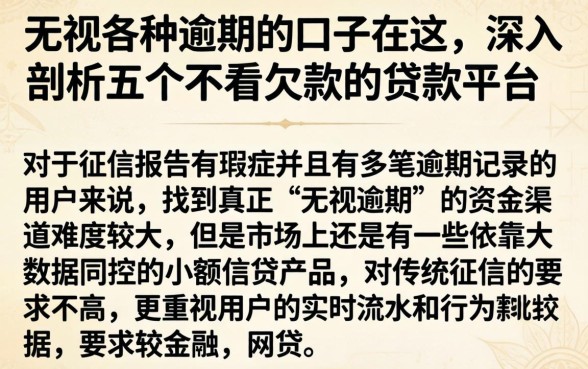 无视各种逾期的口子在这，深入剖析五个不看欠款的贷款平台