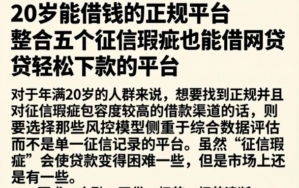 20岁能借钱的正规平台，整合五个征信瑕疵也能借网贷轻松下款的平台
