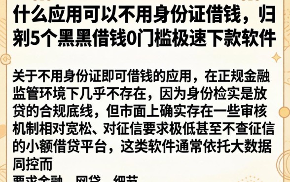 什么应用可以不用身份证借钱，归纳5个黑户借钱0门槛极速下款软件