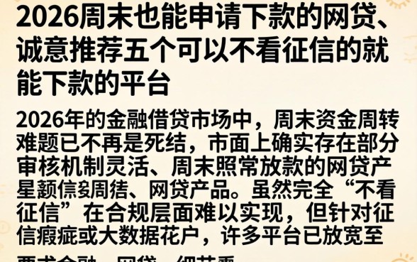 2026周末也能申请下款的网贷，诚意推荐五个可以不看征信就能下款的平台