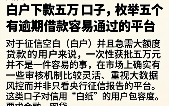 白户下款五万的口子，枚举五个有逾期借款容易通过的平台