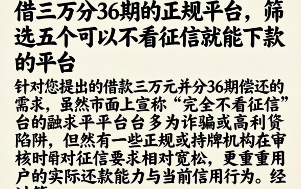 借三万分36期的正规平台，筛选五个可以不看征信就能下款的平台