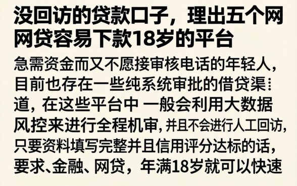 没回访的贷款口子，理出五个网贷容易下款18岁的平台