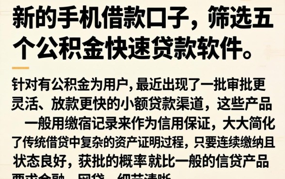 新的手机借款口子，筛选五个公积金快速贷款软件