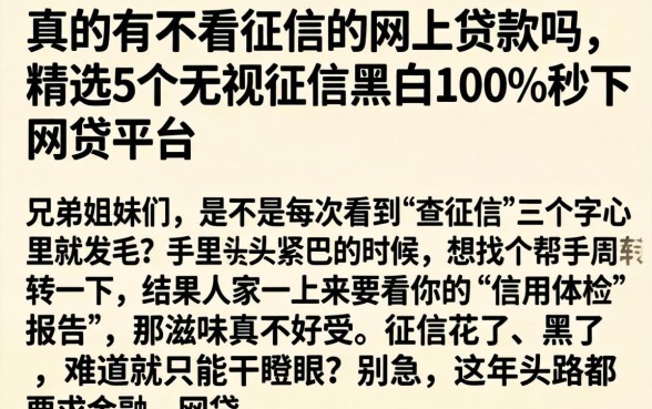 真的有不看征信的网上贷款吗，精选5个无视征信黑白100%秒下网贷平台