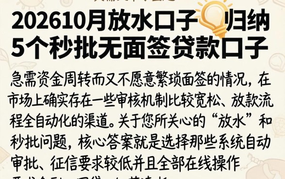 202610月放水口子，归纳5个秒批无面签贷款口子