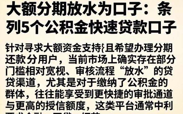 大额分期放水的口子，条列5个公积金快速贷款口子