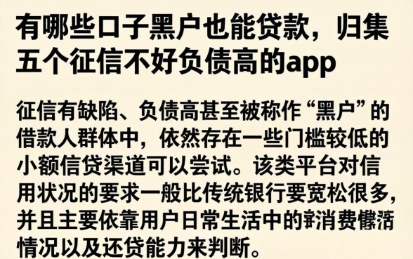 有哪些口子黑户也能贷款,归集五个征信不好负债高的app