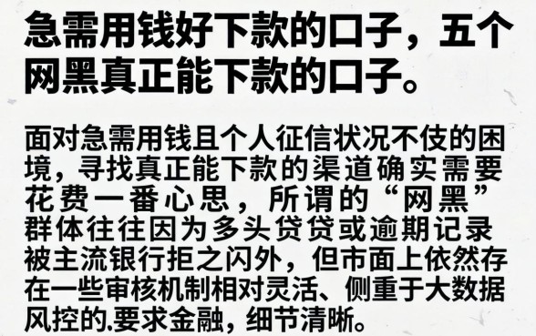 急需用钱好下款的口子，详细阐述五个网黑真正能下款的口子