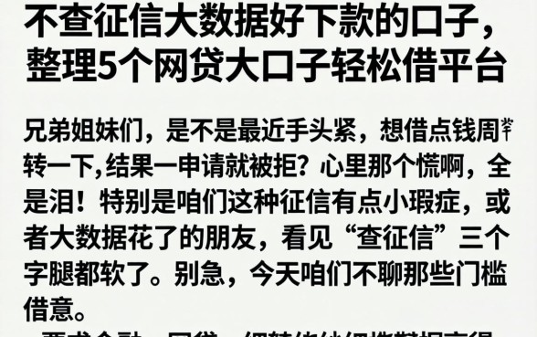 不查征信大数据好下款的口子，整理5个网贷大口子轻松借平台