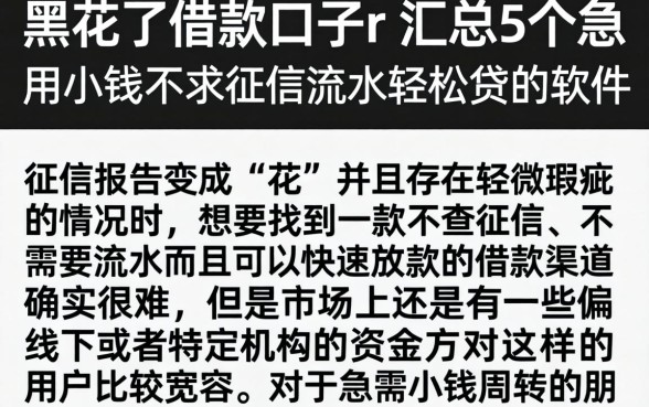 黑花了借款口子r，汇总5个急用小钱不求征信流水轻松贷的软件