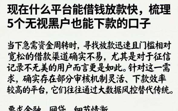 现在什么平台能借钱放款快，梳理5个无视黑户也能下款的口子