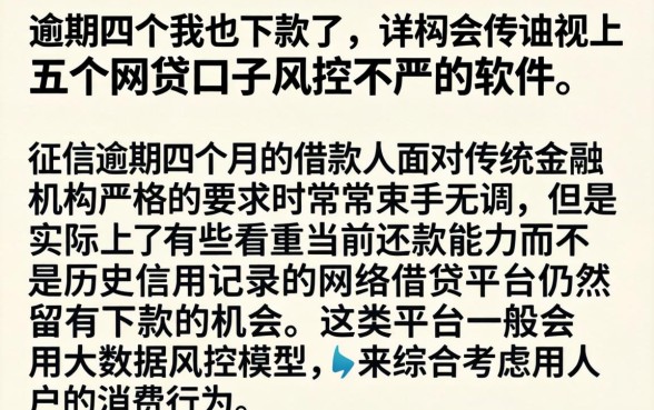 逾期四个我也下款了，详细阐述五个网贷口子风控不严的软件
