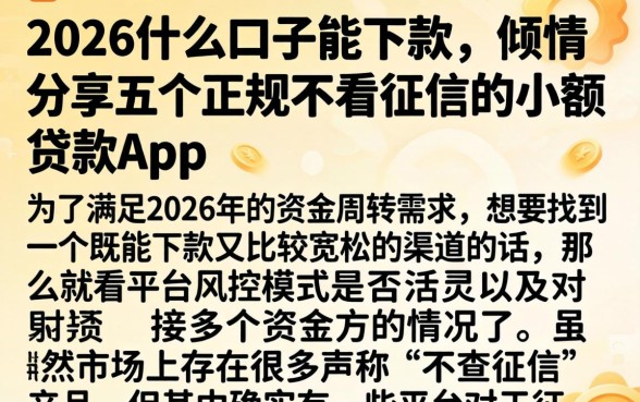 2026什么口子能下款，倾情分享五个正规不看征信的小额贷款app