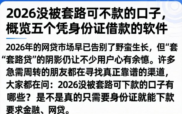 2026没被套路可下款的口子,概览五个凭身份证借款的软件