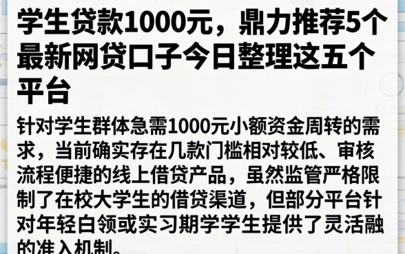学生贷款1000元，鼎力推荐5个最新网贷口子今日整理这五个平台