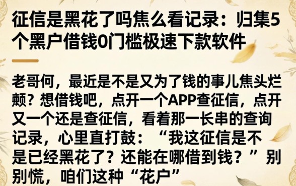征信是黑花了吗怎么看记录，归集5个黑户借钱0门槛极速下款软件