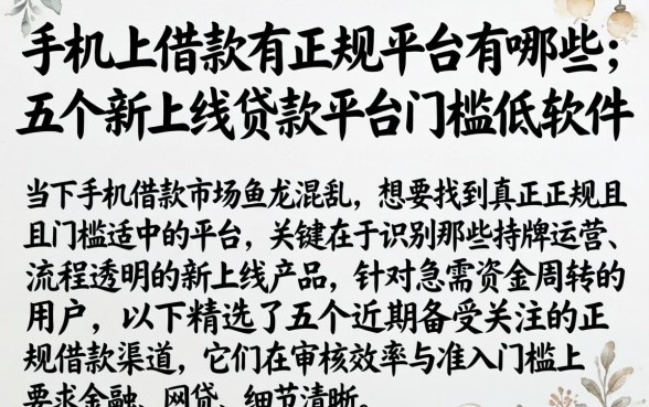 手机上借款的正规平台有哪些，条列五个新上线贷款平台门槛低软件