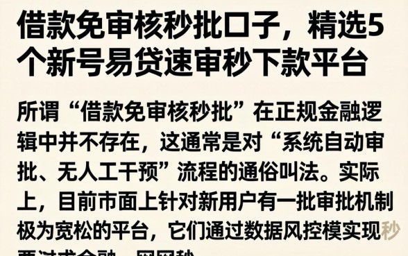 借款免审核秒批口子，精选5个新号易贷速审秒下款平台