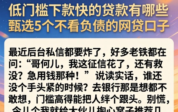 低门槛下款快的贷款有哪些，甄选5个不看负债的网贷口子