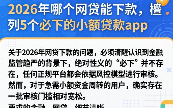 2026年哪个网贷能下款，胪列5个必下的小额贷款app