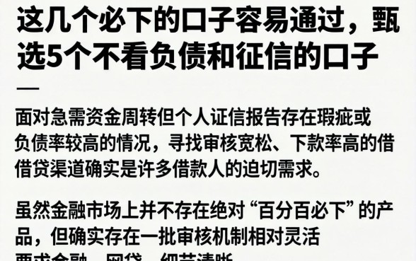 这几个必下的口子容易通过，甄选5个不看负债和征信的口子