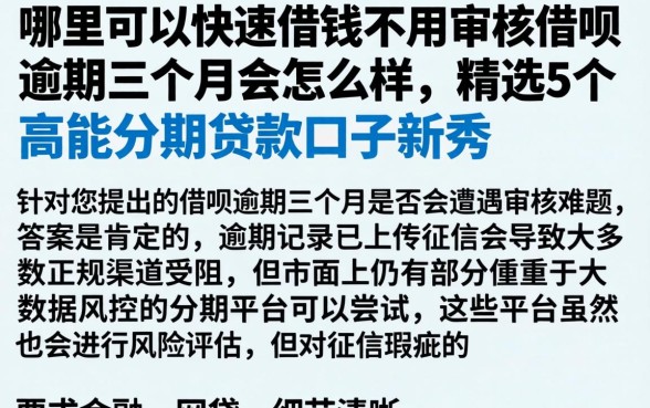 哪里可以快速借钱不用审核借呗逾期三个月会怎么样，精选5个高能分期贷款口子新秀