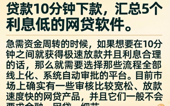 贷款10分钟下款，汇总5个利息低的网贷软件