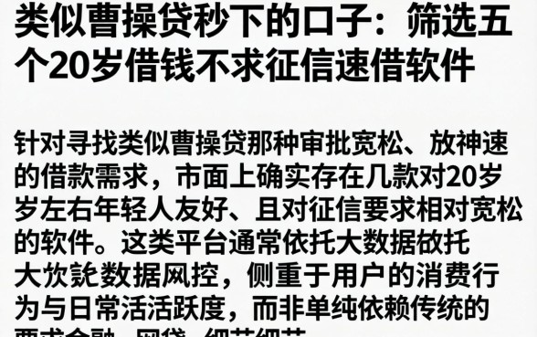 类似曹操贷秒下的口子，筛选五个20岁借钱不求征信速借软件