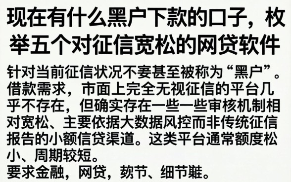 现在有什么黑户下款的口子，枚举五个对征信宽松的网贷软件