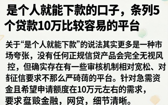 是个人就能下款的口子，条列5个贷款10万比较容易的平台