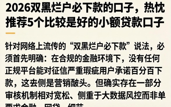 2026双黑烂户必下款的口子，热忱推荐5个比较好的小额贷款口子