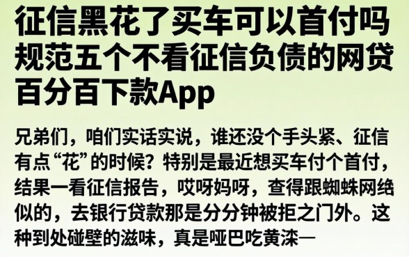 征信黑花了买车可以首付吗，规整五个不看征信负债的网贷百分百下款app